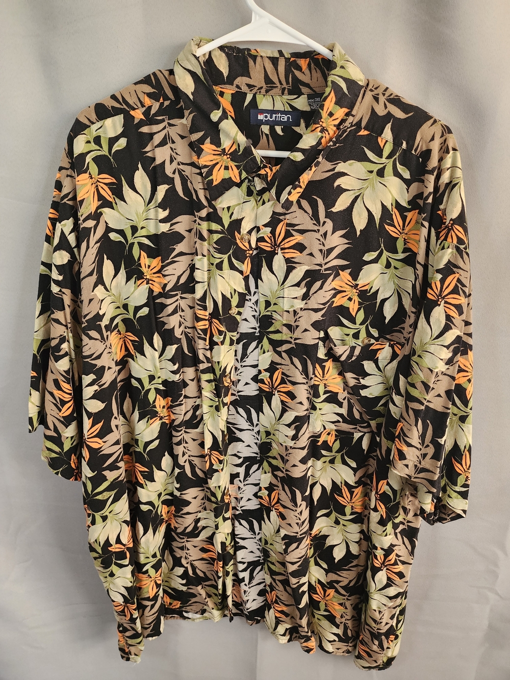 Puritan Black Leaf & Orange Floral Button-Up Shirt